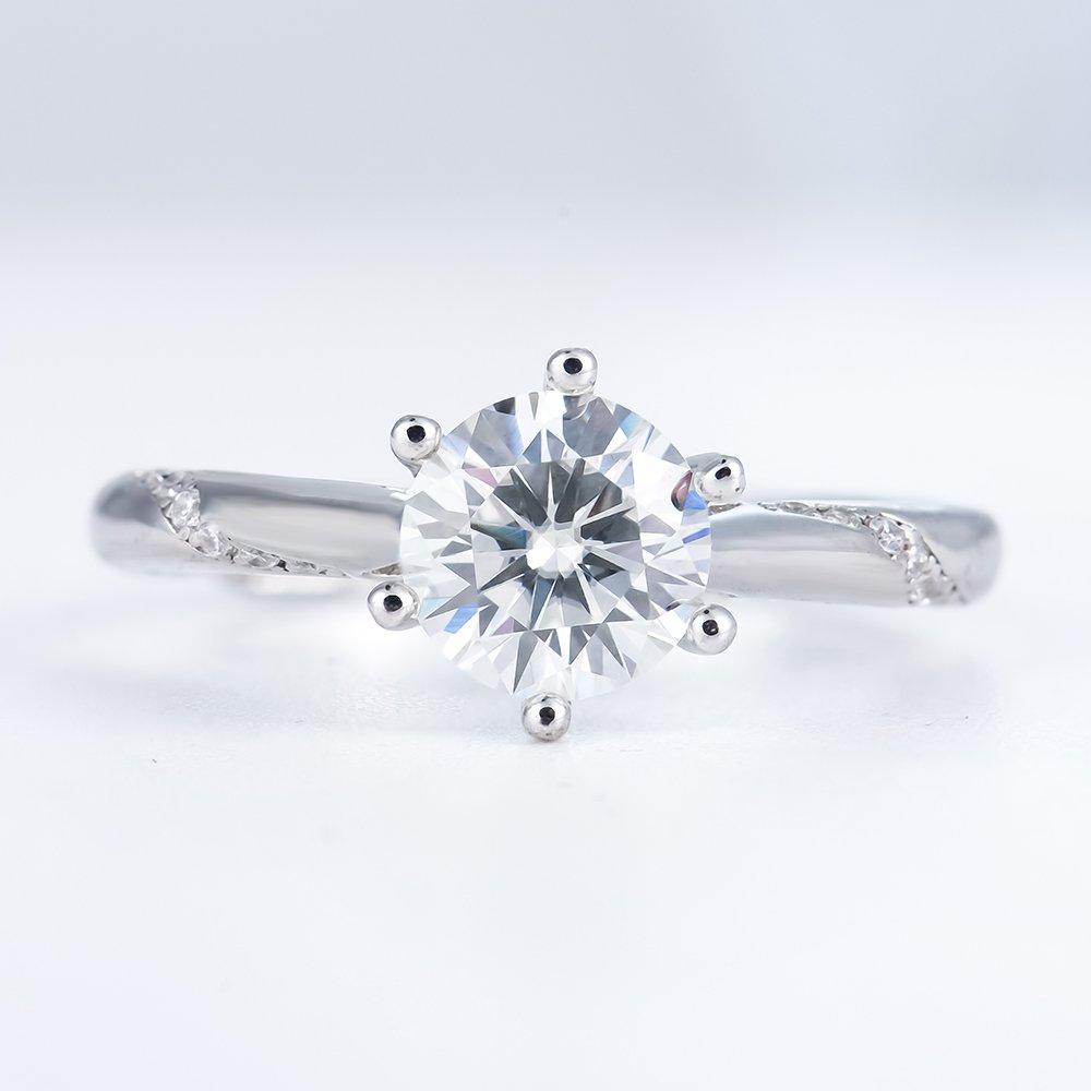 1CT Round Moissanite Ring • Stone-Set Shoulders